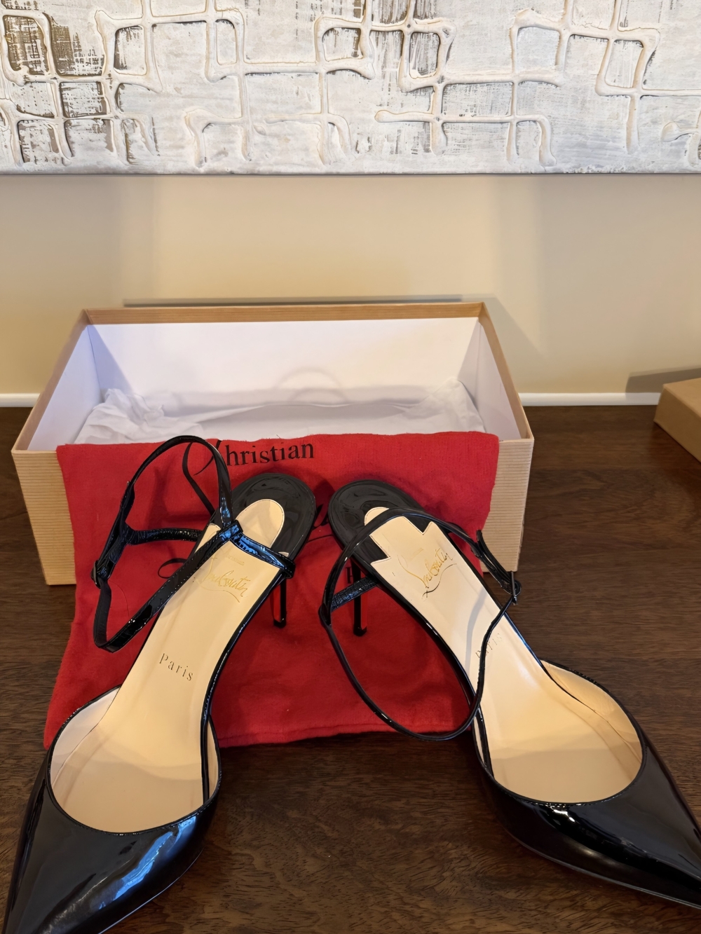 Christian Louboutin Black Patent Leather Pointed-Toe Slingback Heels